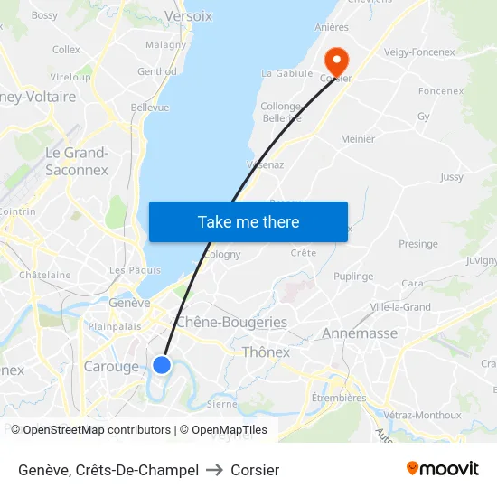 Genève, Crêts-De-Champel to Corsier map