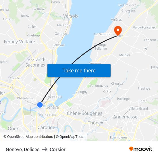 Genève, Délices to Corsier map