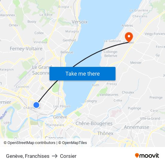 Genève, Franchises to Corsier map