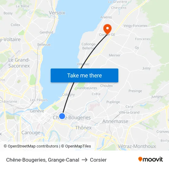 Chêne-Bougeries, Grange-Canal to Corsier map