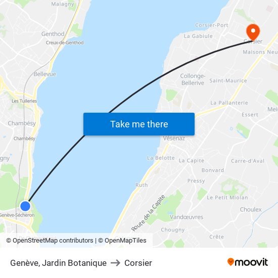 Genève, Jardin Botanique to Corsier map