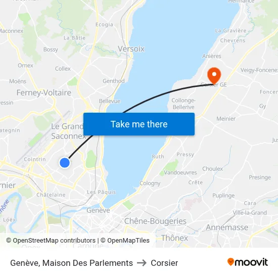 Genève, Maison Des Parlements to Corsier map