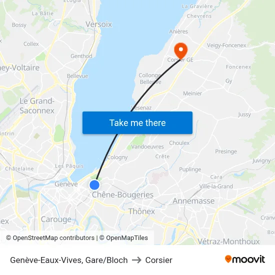 Genève-Eaux-Vives, Gare/Bloch to Corsier map