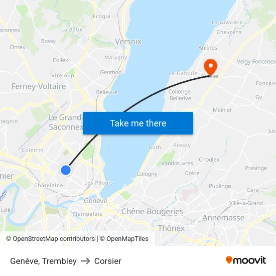 Genève, Trembley to Corsier map