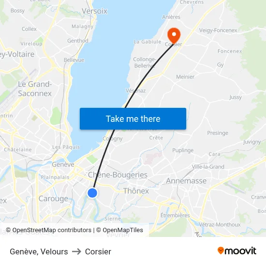Genève, Velours to Corsier map