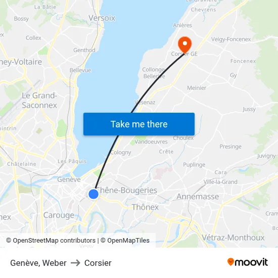 Genève, Weber to Corsier map