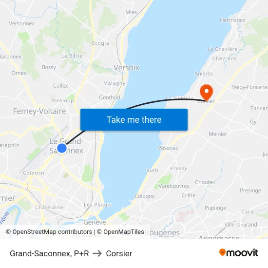 Grand-Saconnex, P+R to Corsier map