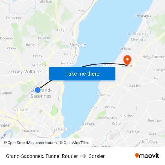 Grand-Saconnex, Tunnel Routier to Corsier map