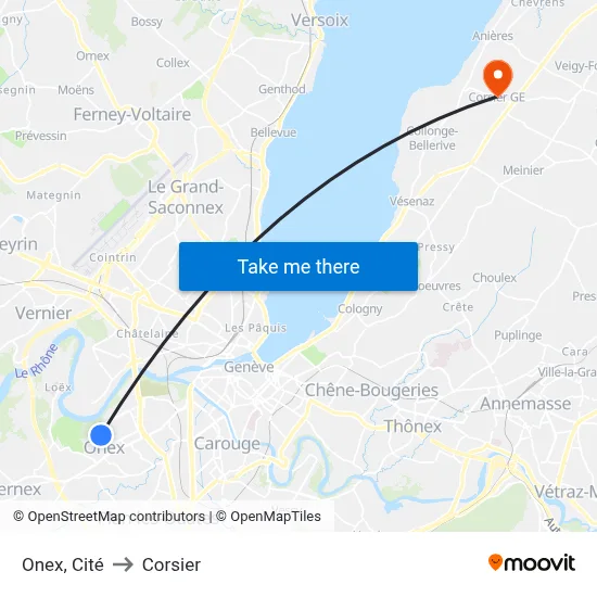 Onex, Cité to Corsier map