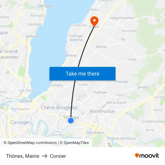 Thônex, Mairie to Corsier map