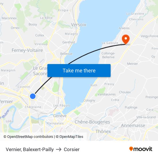 Vernier, Balexert-Pailly to Corsier map