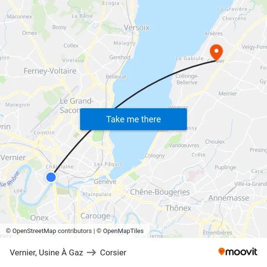 Vernier, Usine À Gaz to Corsier map