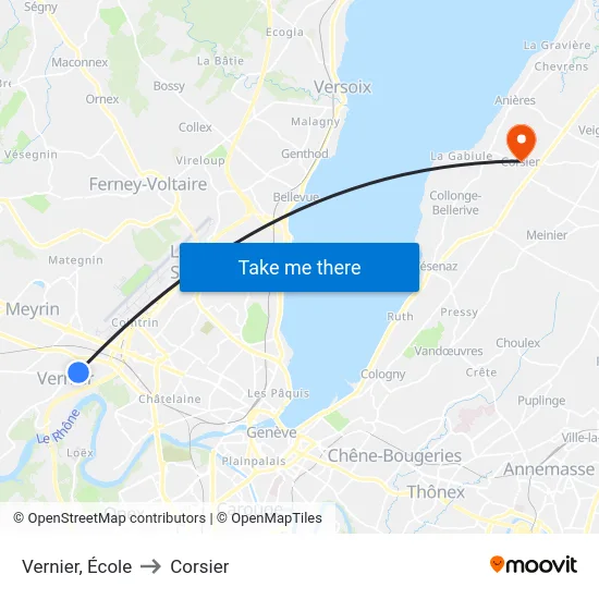 Vernier, École to Corsier map