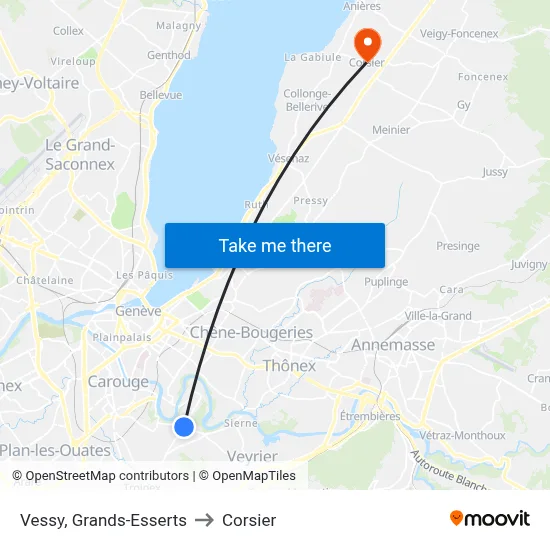 Vessy, Grands-Esserts to Corsier map
