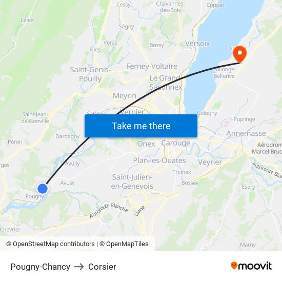 Pougny-Chancy to Corsier map