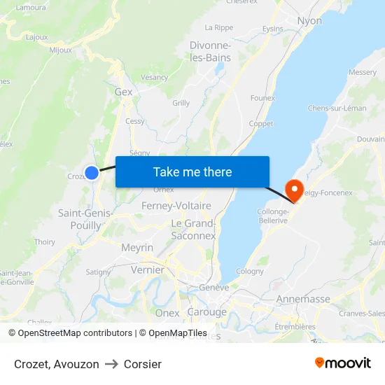 Crozet, Avouzon to Corsier map