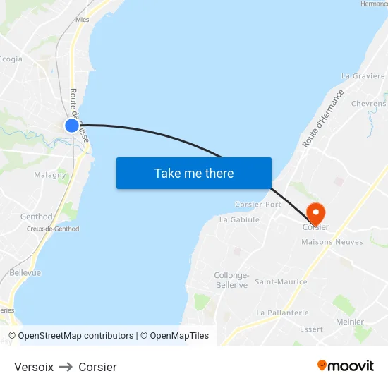 Versoix to Corsier map