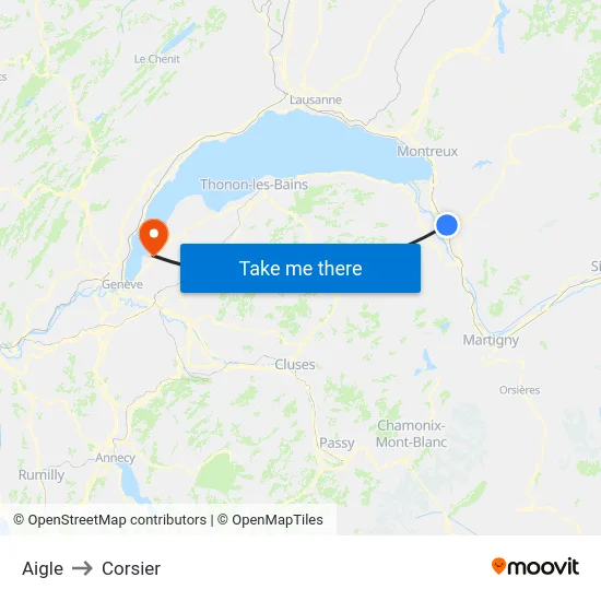 Aigle to Corsier map