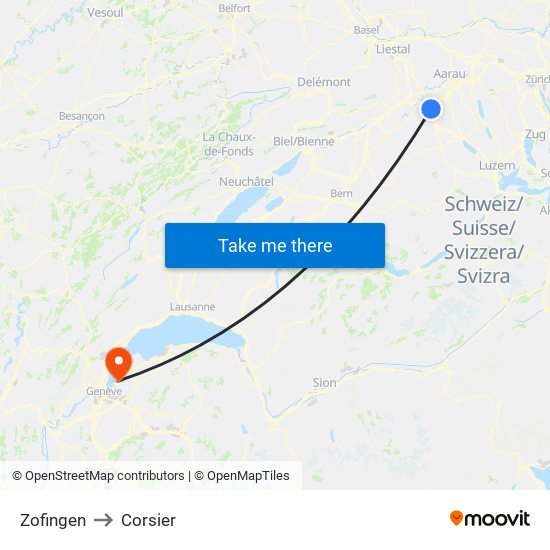 Zofingen to Corsier map