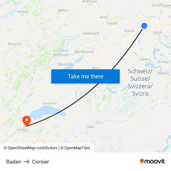 Baden to Corsier map