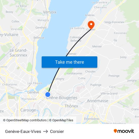 Genève-Eaux-Vives to Corsier map