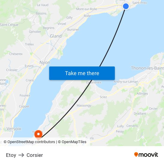 Etoy to Corsier map