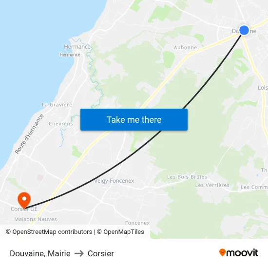 Douvaine, Mairie to Corsier map
