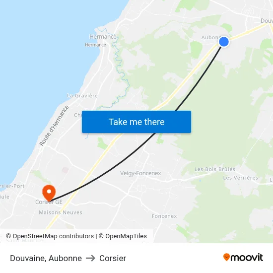 Douvaine, Aubonne to Corsier map