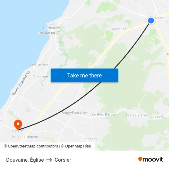 Douvaine, Église to Corsier map