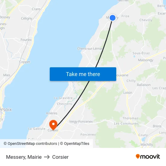 Messery, Mairie to Corsier map
