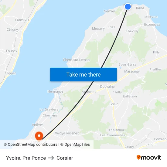 Yvoire, Pre Ponce to Corsier map