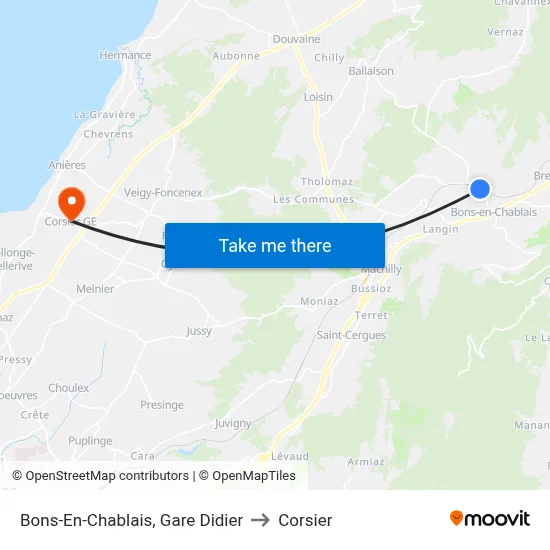 Bons-En-Chablais, Gare Didier to Corsier map