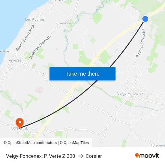 Veigy-Foncenex, P. Verte Z 200 to Corsier map