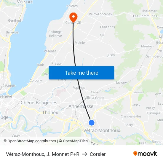Vétraz-Monthoux, J. Monnet P+R to Corsier map