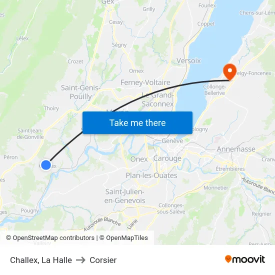 Challex, La Halle to Corsier map