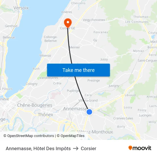 Annemasse, Hôtel Des Impôts to Corsier map