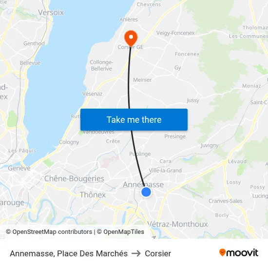 Annemasse, Place Des Marchés to Corsier map