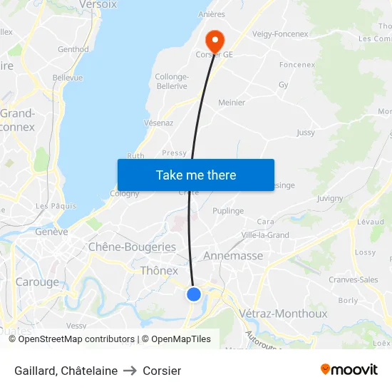 Gaillard, Châtelaine to Corsier map