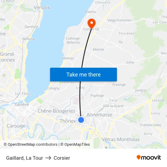Gaillard, La Tour to Corsier map