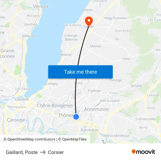 Gaillard, Poste to Corsier map