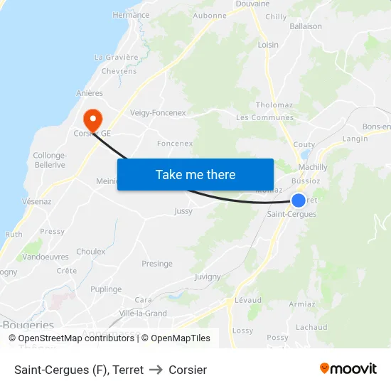 Saint-Cergues (F), Terret to Corsier map