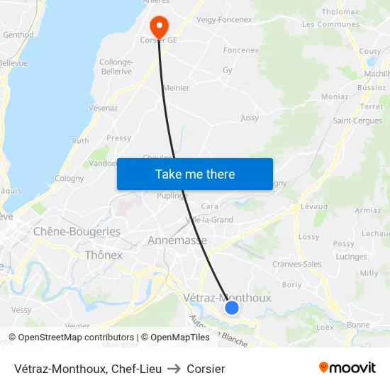 Vétraz-Monthoux, Chef-Lieu to Corsier map