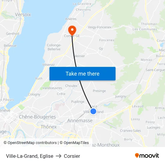 Ville-La-Grand, Eglise to Corsier map