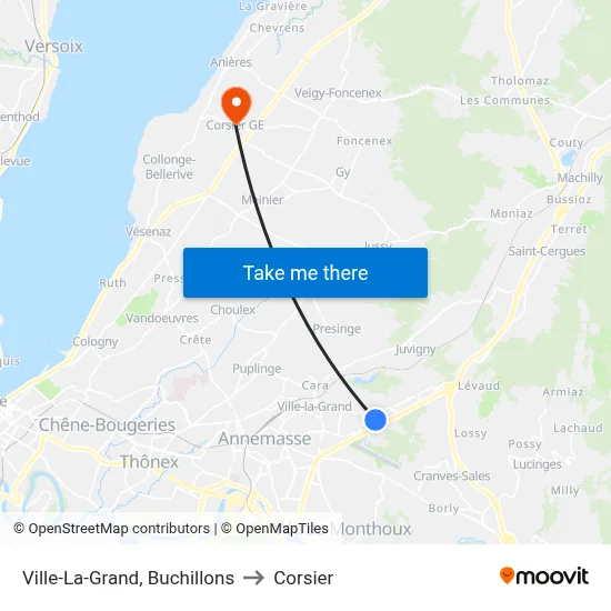 Ville-La-Grand, Buchillons to Corsier map