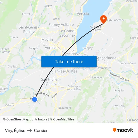 Viry, Église to Corsier map
