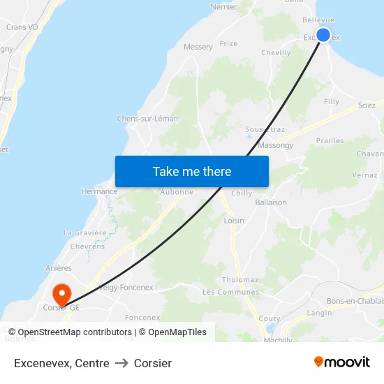 Excenevex, Centre to Corsier map