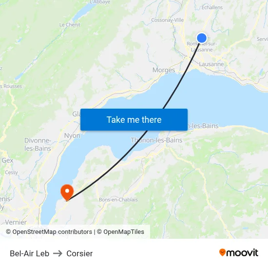 Bel-Air Leb to Corsier map