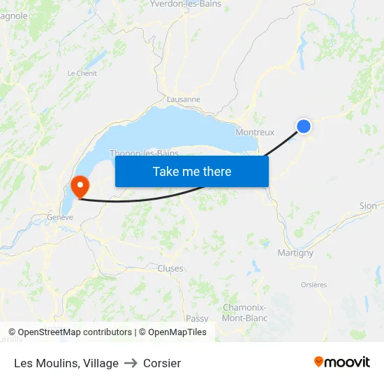 Les Moulins, Village to Corsier map