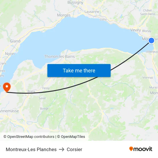 Montreux-Les Planches to Corsier map