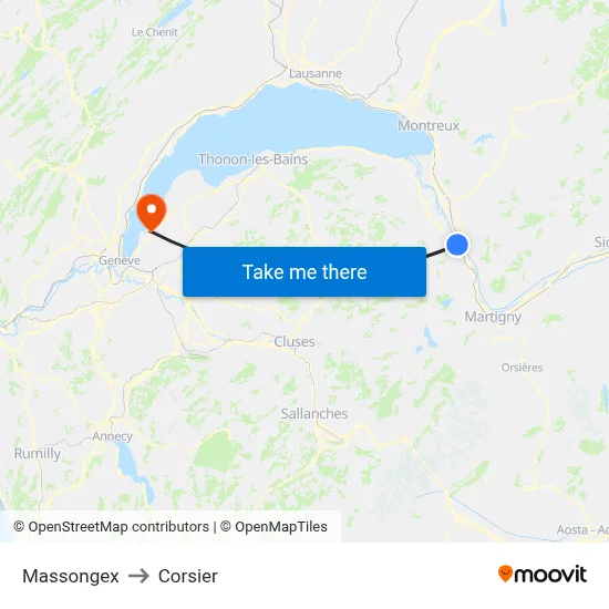 Massongex to Corsier map